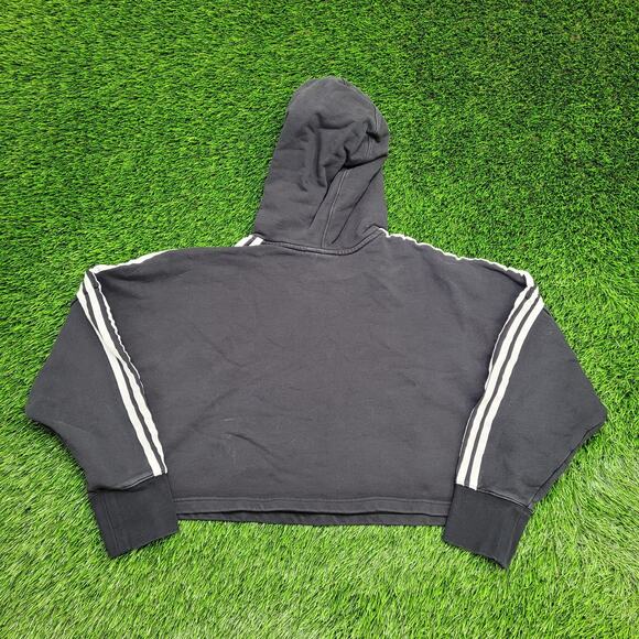ADIDAS Cropped Terry Hoodie Womens M/L 24x17 Baggy Oversized Y2K Style - Picture 6 of 10